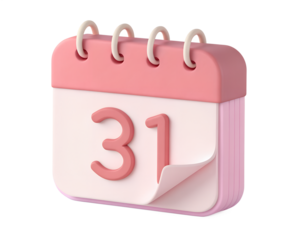 Pink 3D Calendar Showing the Number 31 with a Curled Page Corner

