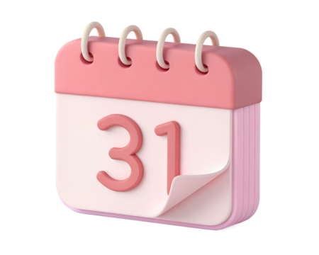 Pink 3D Calendar Showing the Number 31 with a Curled Page Corner

