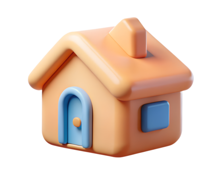 A Simple Peach House with Blue Door and Window in 3D on White
