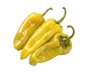 Three yellow pickled pepperoncini peppers isolated on a transparent background png