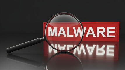 Detect malware threats with magnifying glass for cybersecurity awareness