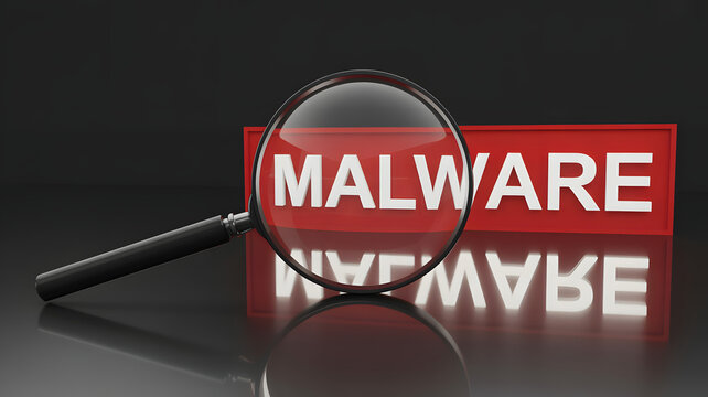 Detect malware threats with magnifying glass for cybersecurity awareness