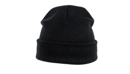 Fototapeta premium Black Knit Beanie Hat with Winter Apparel.