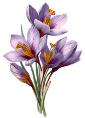 Fototapeta premium Saffron (Crocus) isolated on transparent background,old botanical illustration