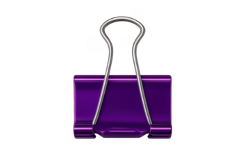 Purple binder clip on transparent background: holding ideas together