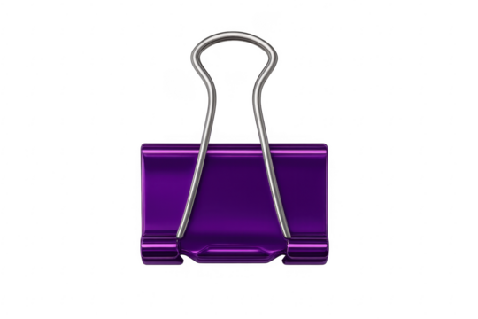 Purple binder clip on transparent background: holding ideas together