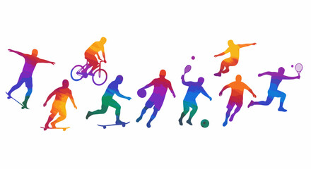 Diverse athletes in motion with colorful silhouettes