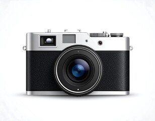 Fototapeta premium Classic Silver and Black Digital Camera with Prominent Lens.