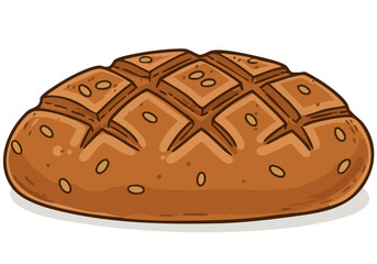 A rustic Latvian rye bread illustration with a distinctive cross-hatch pattern.  Detailed, warm tones, perfect for food, bakery, or cultural themes.  Clean, vector style.