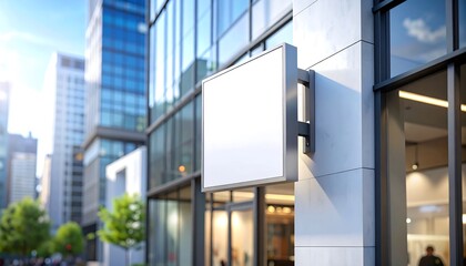 Blank store sign on building facade