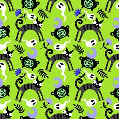 Obraz premium Halloween animals seamless cats pattern for wrapping paper and fabrics and linens and kids clothes print