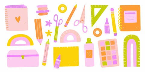 Assorted Hand Drawn Stationery and Art Supplies Collection school supplies back to school
