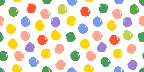 Colorful Hand Painted Polka Dot Pattern on White Background vector illustration © Anik