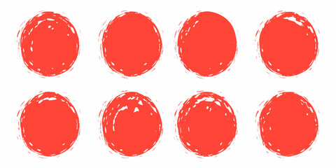 Eight Red Textured Circles Isolated on White Background grunge brush stroke