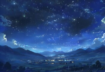 Fototapeta premium Starry Night Over Countryside