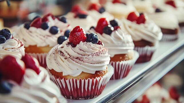 Cupcakes decorated cream berries sweet dessert bakery food photography concept
