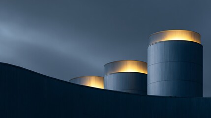Illuminated Cylinders Against a Night Sky (Architecture)