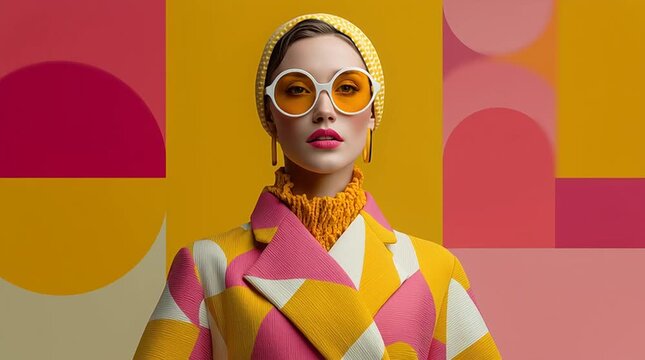 young woman with sunglasses in yellow and pink