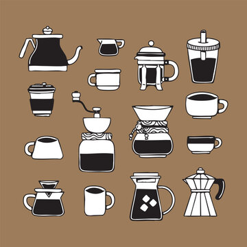 Coffee Vector Illustration Set &ndash; Brewing Tools, Cups, Coffee Beans