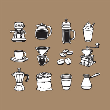 Coffee Vector Illustration Set &ndash; Brewing Tools, Cups, Coffee Beans