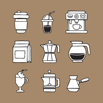 Coffee Vector Illustration Set &ndash; Brewing Tools, Cups, Coffee Beans