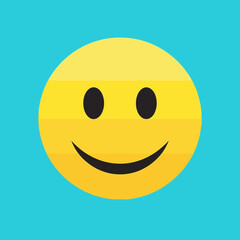 Fototapeta premium Happy Yellow Smiling Face Emoticon on Bright Blue Background, Positive Mood.