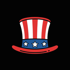 Classic Uncle Sam Hat with American Flag Stripes and Stars, Isolated on Black Background
