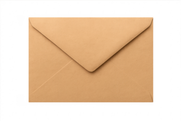 Closed brown recycled paper envelope on transparent background