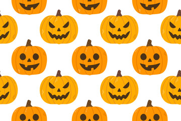 Seamless pattern with orange halloween pumpkins on white background