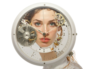young woman with clock