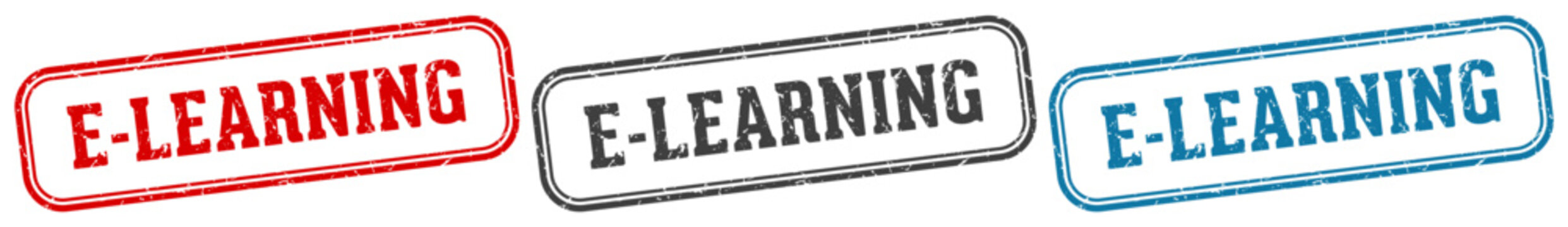 e-learning stamp. e-learning rectangular stamp set isolated on white background