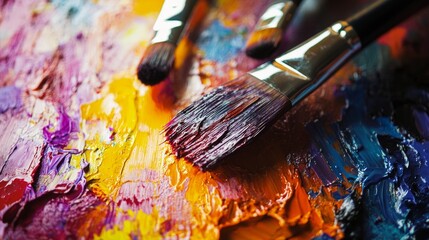 Colorful abstract painting with brushes artistic creative composition expressive background