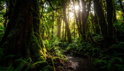 Obraz premium Lush, sunlit forest path