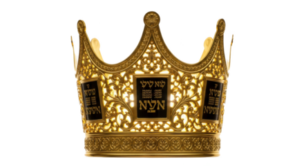 Stock image of golden crown with hebrew text for jewish holiday royalty and religious symbolism concept