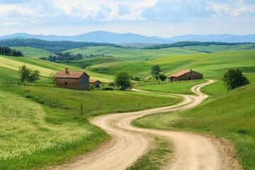 Obraz premium Road winding through countryside hills