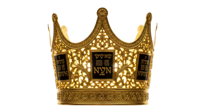 Stock image of golden crown with hebrew text for jewish holiday royalty and religious symbolism concept