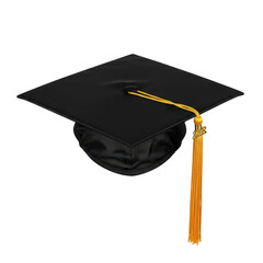 Black graduation cap with gold tassel isolated on transparent background