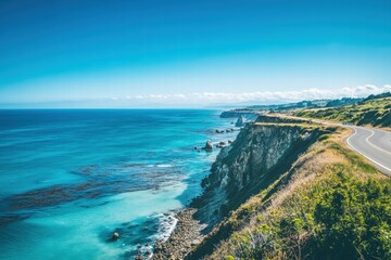 Scenic cliffside road with ocean below