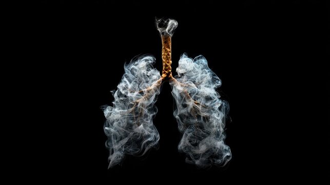 Cigarette smoke forming human lungs on black background for world no smoking day awareness.