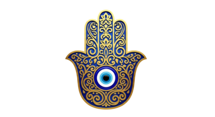 Hamsa hand evil eye protection meaning symbol amulet gold blue spiritual middle eastern culture design art 100