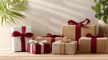 Gift boxes wrapped ribbon celebration holiday festive surprise present