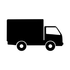 Fototapeta premium Simple black silhouette of a delivery truck or moving van on white