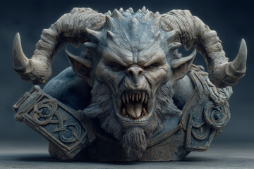Obraz premium Collection of scary monster faces and busts, including demons, zombies, vampires, horror and fantasy creatures, terrifying heads with intricate details, spooky portraits and creepy sculptures