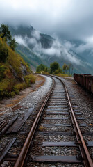 Mountain railway under a cloudy sky