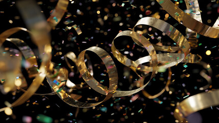 Golden confetti on a black background