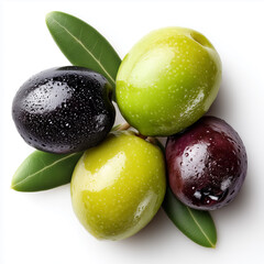 Black and green olives isolated on white background.