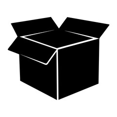 Open cardboard box with flaps, vector graphic representation, black and white