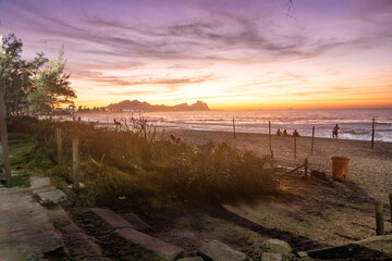 Sunrise on Recreio Beach with Pedra da G&aacute;vea in the Background, Rio de Janeiro