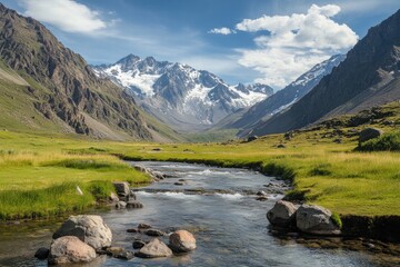 Scenic valley with mountains and stream