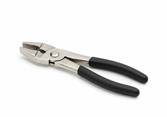 Obraz premium Closeup of Silver Pliers with Black Grips on White Background